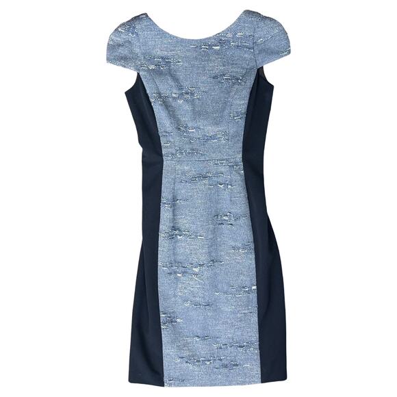 Black Halo Navy Light Blue Tweed Colorblock Shift Dress size 2 Professional - Picture 1 of 9